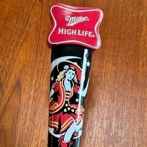 Miller High Life Girl in the Moon Beer Tap Handle Black Red Vintage Bar Decor